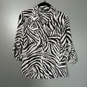 Antilia Femme Women's Bold Zebra Print Button Up Shirt - Size Small - Semi-Sheer